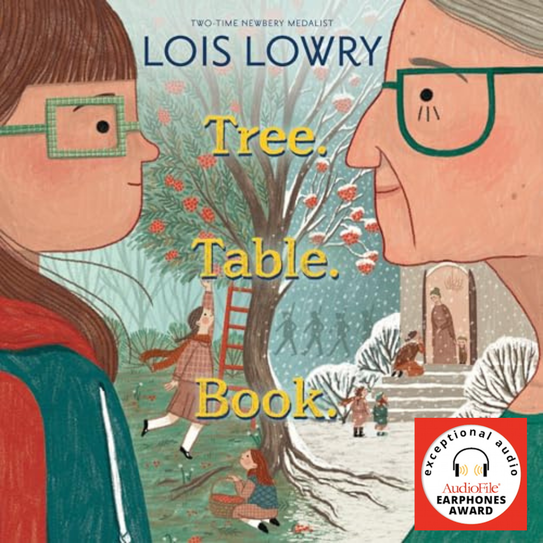 Cover Img for Tree Table Book, young sophie and older sophie facing each other. In the background, a tree and young children playing